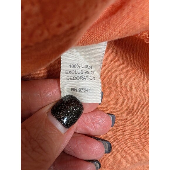 J Jill Top Button Up 100% Linen Eyelet Short Sleeve Size Medium Peach Pleated - Picture 8 of 13